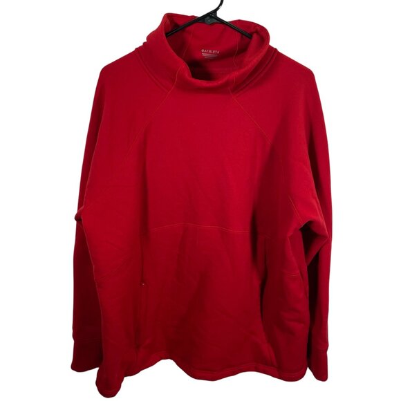 Athleta Altitude Polartec Funnel Neck Sweatshirt Womens 2X Red Athleisure Pocket - Picture 1 of 7